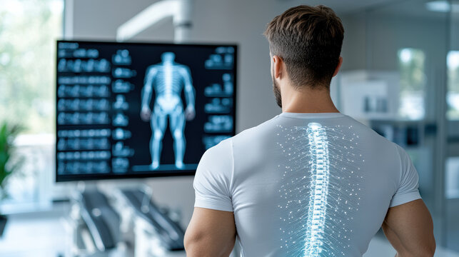 futuristic AI physiotherapy assistant analyzing body data