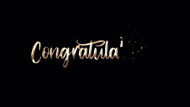 Congratulations text animation in gold color with transparent background
