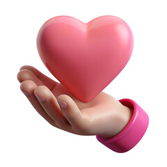 hand holding a red heart 3d render isolated on transparent transparent background