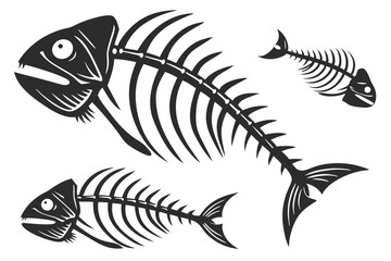 set of Fish Bone silhouette vector illustration