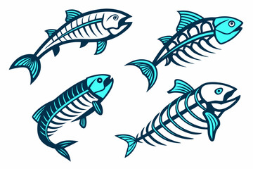 set of Fish Bone silhouette vector illustration
