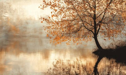 Softly Lit Water Reflection in Golden Tones, Generative AI