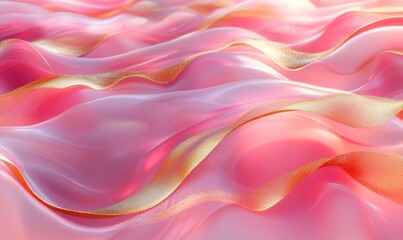 Obraz premium Abstract Geometric Waves in Pink and Gold, Generative AI