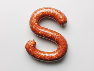 a letter S made of sausage, top view. Minimalistic design on a plain white background