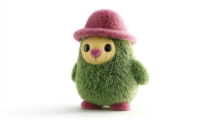 Avocado bunny plush with a pink hat, isolated on a clean white backdrop, perfect for a fun and playful design.