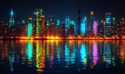 Fototapeta premium Digital City Lights in Neon Colors, Generative AI