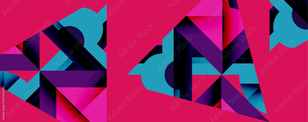 Leinwandbilder Abstract geometric composition with interlocking circular and angular shapes, featuring smooth gradients and sharp contrasts on a white background
