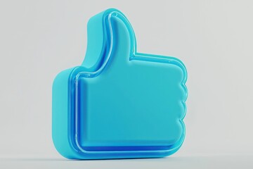 Obraz premium 3D render of a neon thumbs-up sign in blue, shown on a white backdrop with a front view close-up shot.