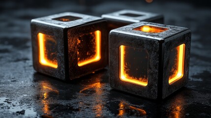 Abstract Geometric Cubes with Glowing Edges, Generative AI