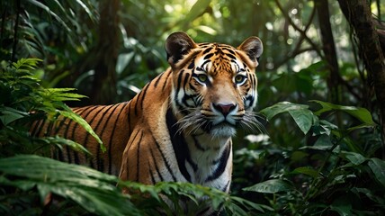 Fototapeta premium Majestic Tiger in Lush Tropical Jungle