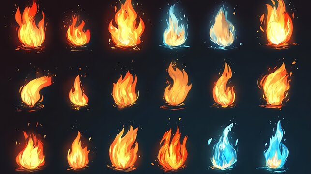 Animated Fire Effects, Various Styles, Dark Background