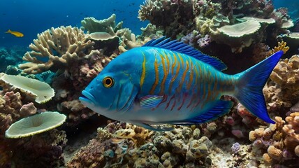 Fototapeta premium Vibrant Blue and Gold Coral Reef Fish