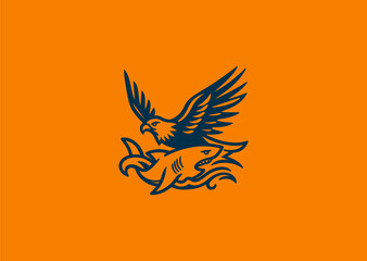 A bold shark and eagle logo symbolizing power, dominance, and agility with a fierce, dynamic look.