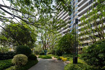 Modern residential building garden landscape