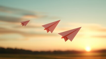 Sunset-Flying Paper Airplanes: Creativity and Freedom in Nature's Tranquil Light