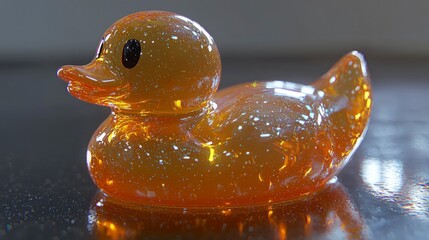 Amber Glass Rubber Duck Toy  Shiny  Sparkling  3D Render