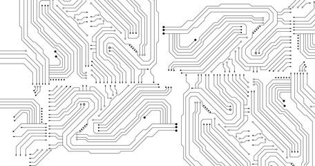 Technology circuit board texture background. Abstract circuit board banner wallpaper. Digital data industry. Engineering electronic motherboard. Vector illustration