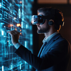 Virtual reality exploration modern office technology showcase indoor environment close-up view innovation insights