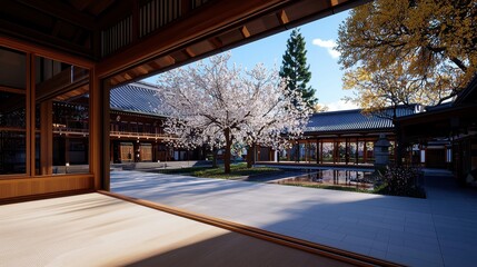 Fototapeta premium Large tree with white flowers in a natural outdoor setting during spring season