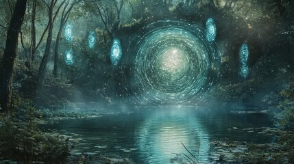 Enchanting Forest Portal Beckons Across a Still Lake
