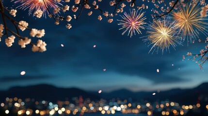 Obraz premium Colorful fireworks bursting in the night sky during a celebration or festival event