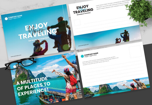 Blue And Black Travel Postcard