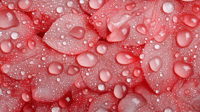 Close up of water droplets on a vibrant red surface creating a striking visual texture and detail - Powered by Adobe