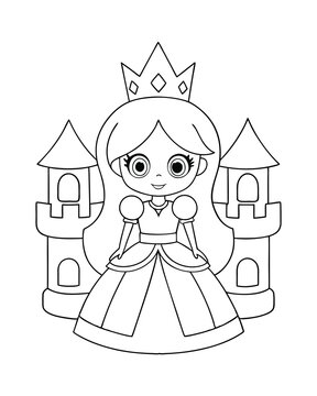 recommend clip art: little princess with a castle line art vector