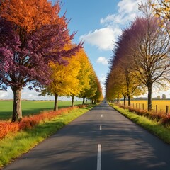 Naklejka premium Autumnal Country Road with Colorful Trees