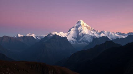 Obraz premium Panoramic view to summit Ama Dablam and snow peaks with beautiful light after sunset