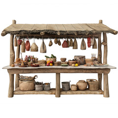 Rustic Wooden Stall Displaying Variety of Food Items
