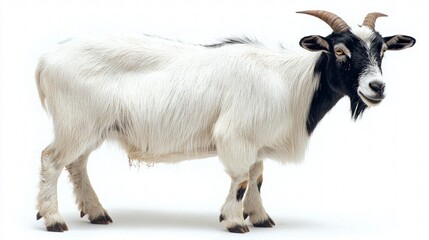 Fototapeta premium Majestic Goat Black White Farm Animal Isolated on White Background