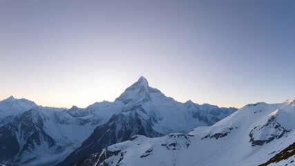 Panoramic view to summit Ama Dablam and snow peaks with beautiful light after sunset