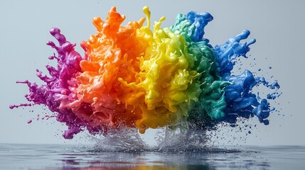 Vibrant Rainbow Paint Splash  Colorful Liquid Explosion  Abstract Art