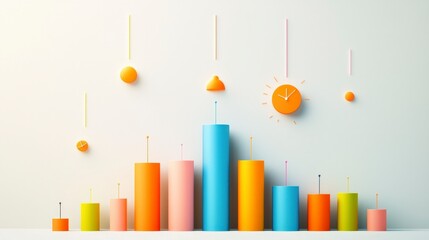Obraz premium Abstract Colorful Cylinders Clock Time Management Growth Chart Minimalist Design Busi
