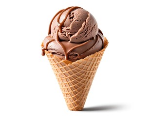 Chocolate Ice Cream Cone with Drizzled Chocolate Sauce