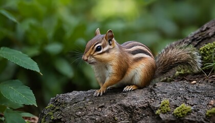 Eastern Chipmunk on Mossy Log