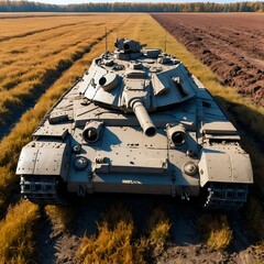 Fototapeta premium Abandoned Tank in Autumn Field