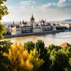Fototapeta premium Hungarian Parliament Building, Budapest, Autumn River View
