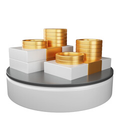 3d growth money with wealth financial business success finance graph stock profit investment chart. Up arrow with gold coins. Financial economy concept rise gold strategy cash currency.