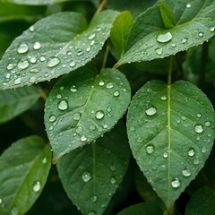 Dew Drops on Lush Green Leaves