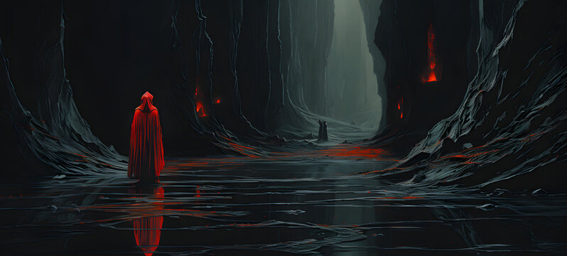 A vampire wearing a mask and walking into a magical cave where some bear sleep