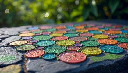 Colorful Stepping Stone Mosaic in Garden