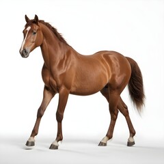 Obraz premium Chestnut Horse Walking on White Background