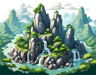 Idyllic Island Waterfall Paradise