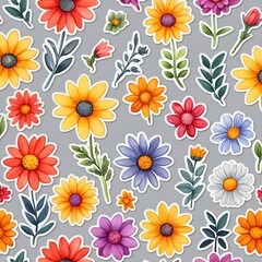 Colorful Flower Stickers Seamless Pattern
