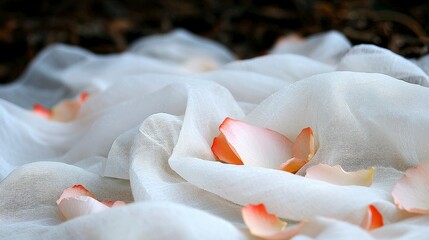 Obraz premium Romantic Rose Petals on Sheer Fabric Wedding Valentine s Day Love Texture Background