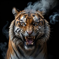 Fototapeta premium Roaring Tiger in Smoke