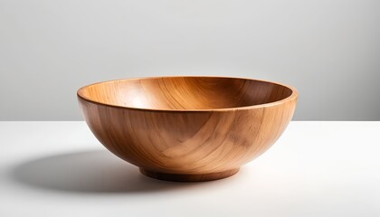 Large Empty Wooden Bowl on White Background