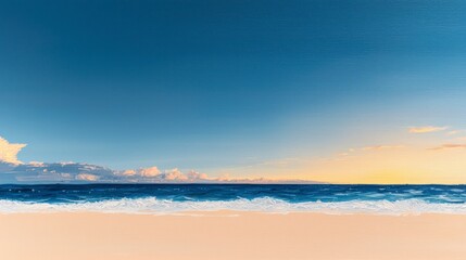 Obraz premium Serene Seascape Sunset Beach Ocean Waves Calm Water Painted Artwork